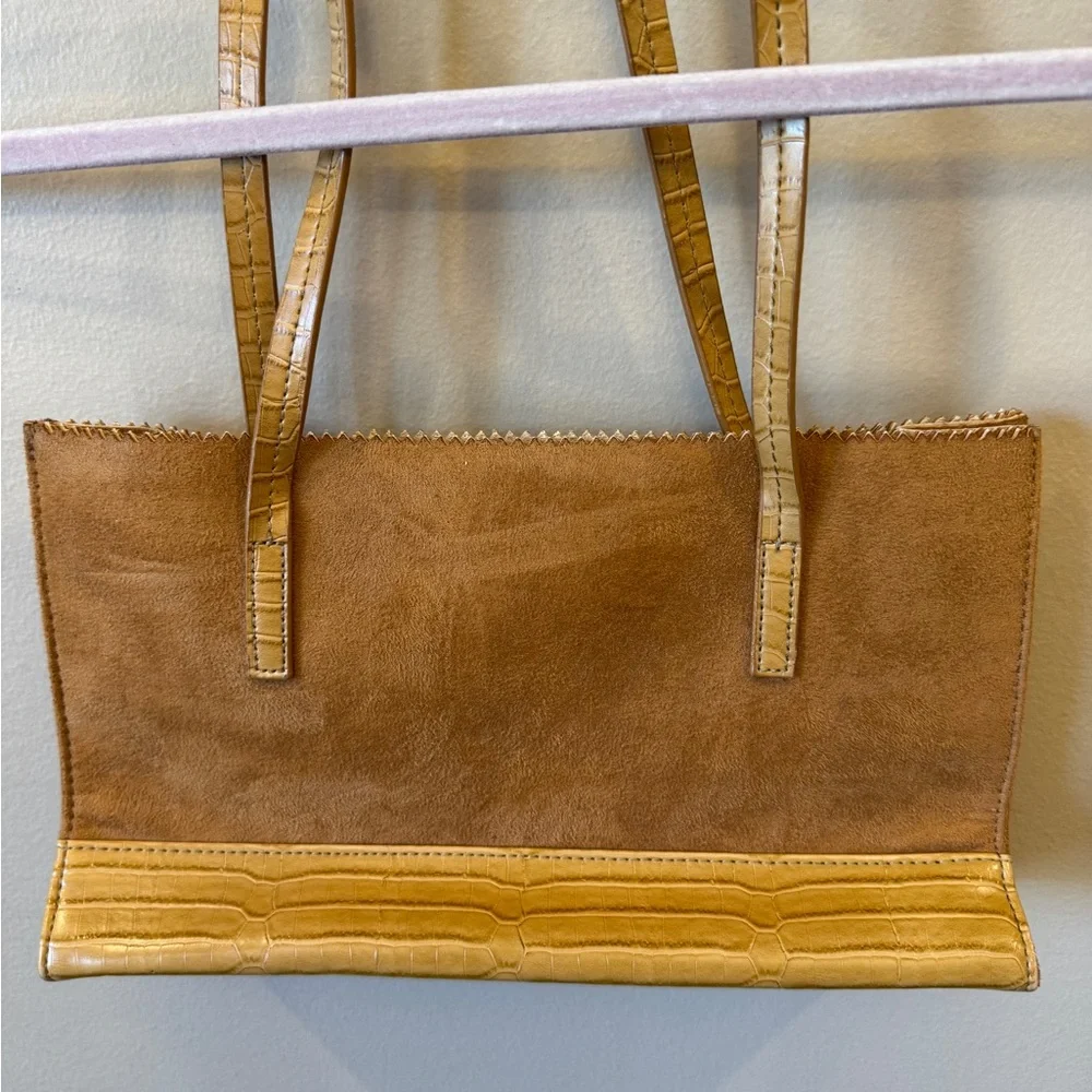 Tan Suede‎ & Leather 3-Compartment Handbag